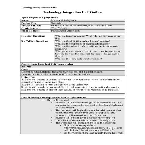 Technology integration unit outline