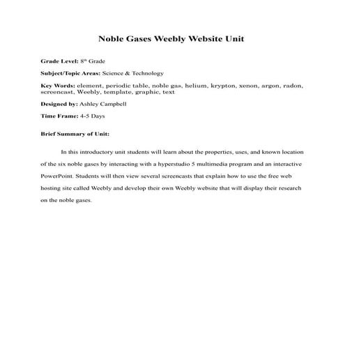 Technology Intigrated Lesson Plan (noble gases) 