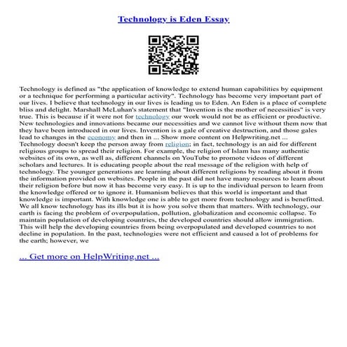 Technology Is Eden Essay