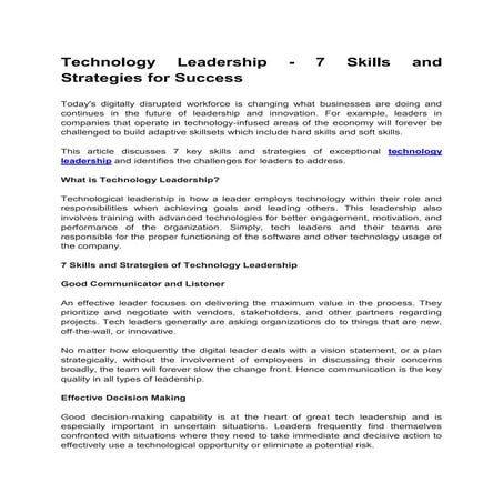 Technology Leadership - 7 Skills and Strategies for Success