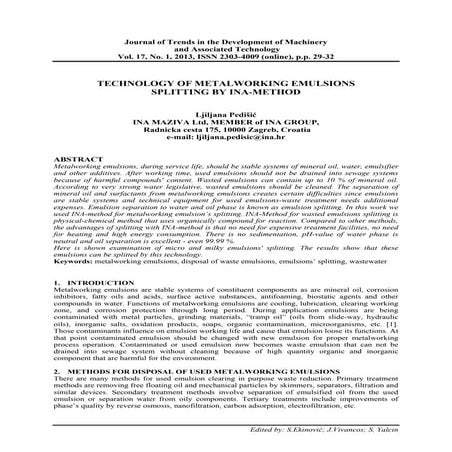 Technology of mwf emulsion splitting by ina method