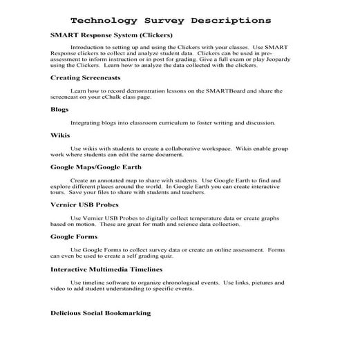 Technology Survey Descriptions