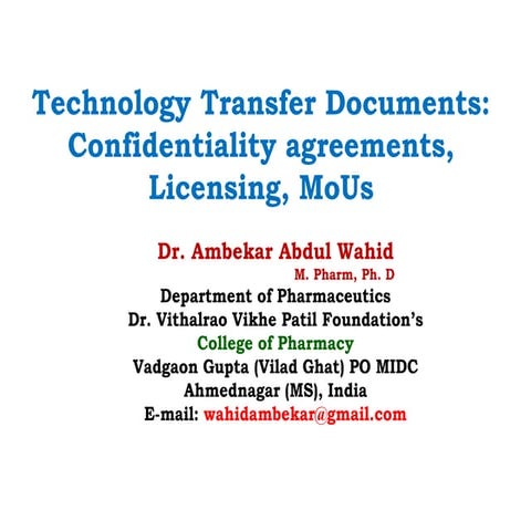 technology transfer documents  confidentiality agreements, licensing, mous.pdf