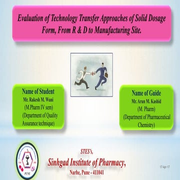 Technology transfer in pharmaceutical industry