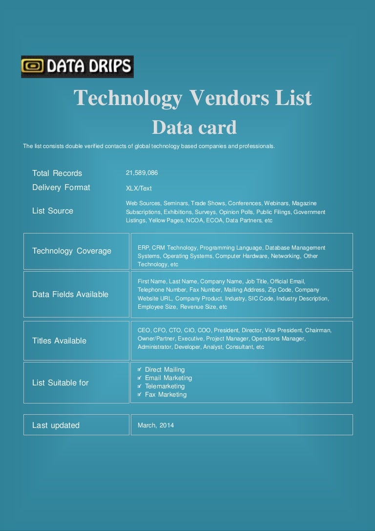 Technology vendors list