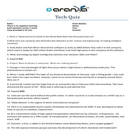 Tech Quiz Nov 19,2013