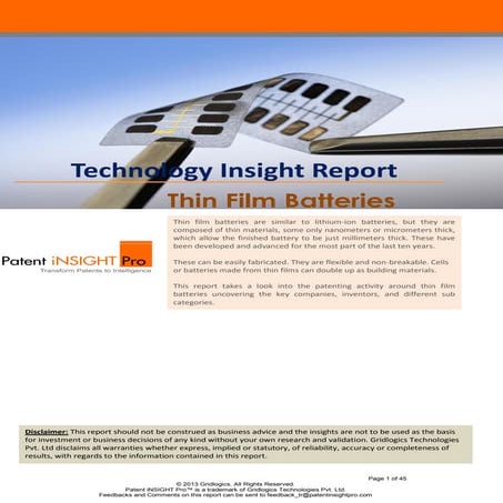 Technology Insight Report - Thin Film Batteries