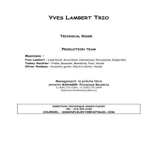 Tech rider yves lambert trio 2013