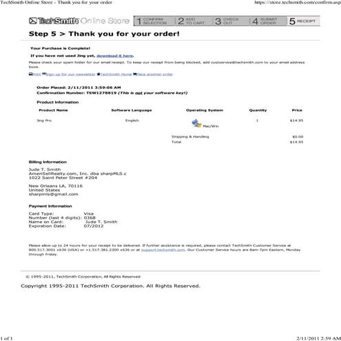 Tech smith online store   thank you for your order