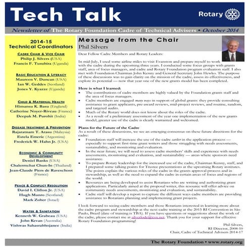 Tech talk October 2014 - Rotary Cadre Foundation Communication
