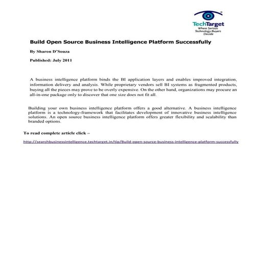  Build Open Source Business Intelligence Platform Successfully