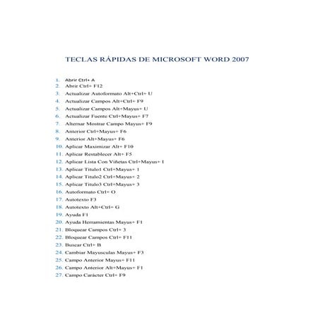 Teclas rápidas de microsoft word 2007