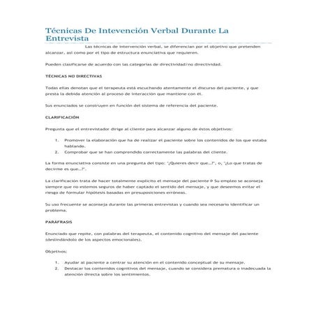 Técnicas de intevención verbal durante la entrevista