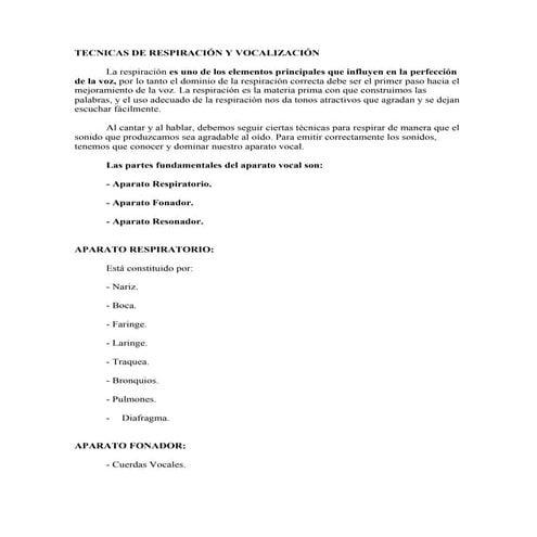 Tecnicas de respiración y vocalización