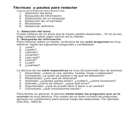 Técnicas para redactar, pautas para redactar.