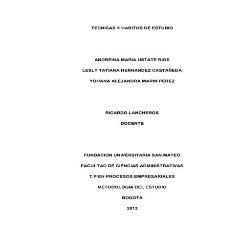 Tecnicas y habitos de estudio y ohana