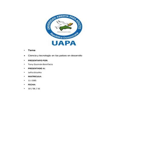 Tecnologia en los paises en desarollo