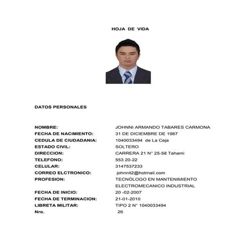 HOJA DE VIDA JOHNNI TABARES