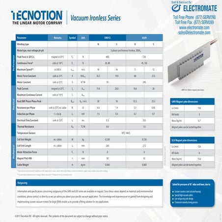 Tecnotion ironless vacuum_specsheet