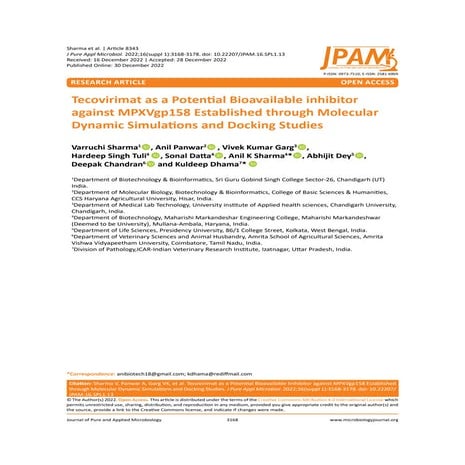 tecovirimat as a Potential Bioavailable inhibitor against MPXVgp158 establish...