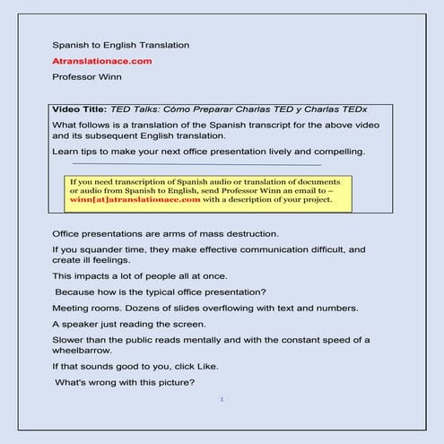 Tips for the Office TED Presentation - Spanish-English Translation