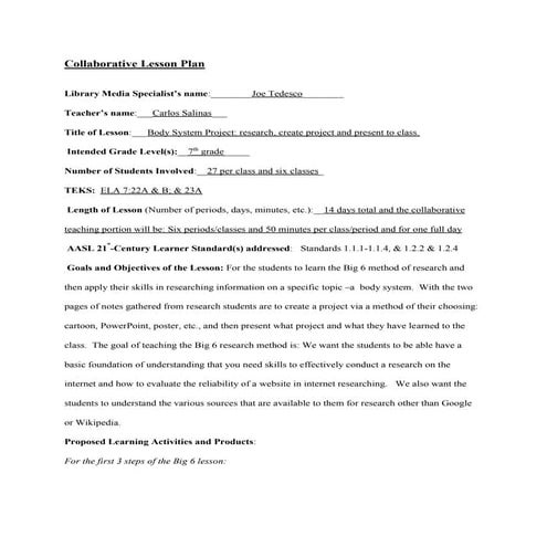 Collaborative Lesson Plan 2011