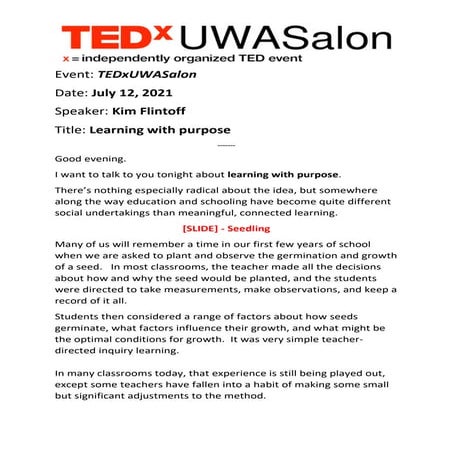 TEDxUWASalon: Symbiosis - Learning with Purpose