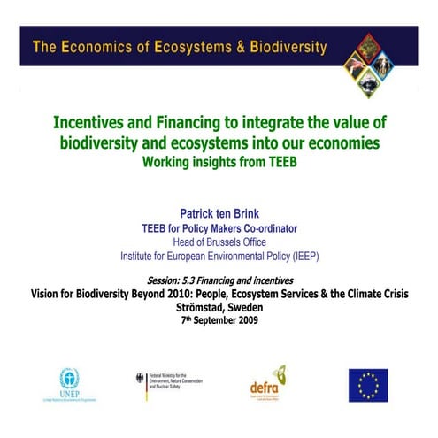 TEEB Incentive Measures by Patrick ten Brink of IEEP Stromstadt 7 September F...