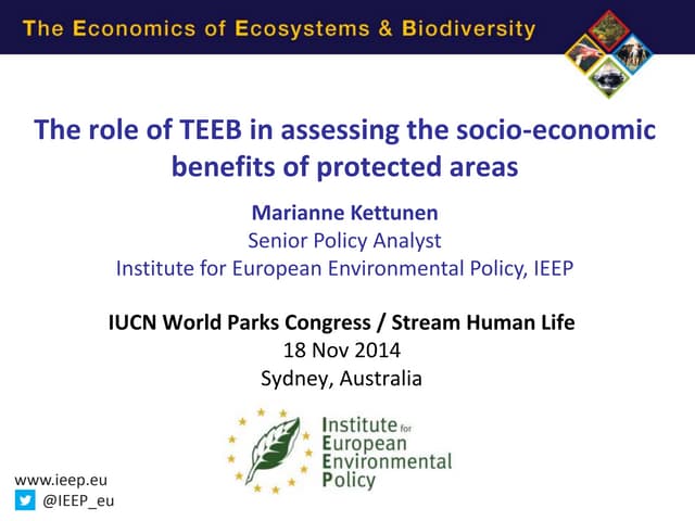 The role of TEEB in assessing the socio-economic benefits of protected areas