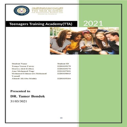 Teenagers Training Academy(TTA) Feasibility Study | PPTX
