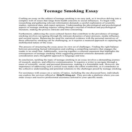 Teenage Smoking Essay. Saint Elizabeth University