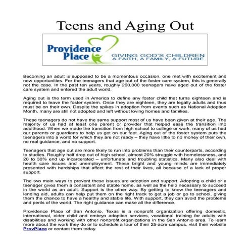 Teens and Aging Out