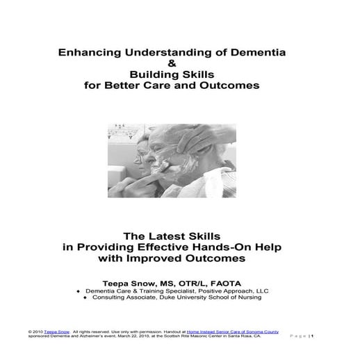 Teepa Snow Dementia Building Skill Handout