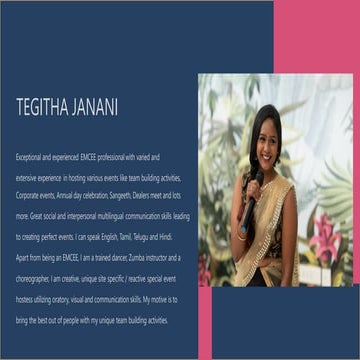 Female Emcee Tegitha | Professional Anchor from Chennai for Corporate, Family...
