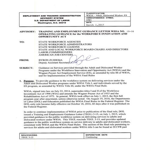 Tegl 19 16 guidance on services through adult and dw programs under wioa 030117
