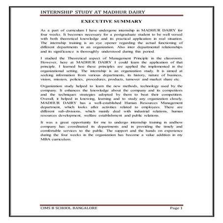  MADHUR DAIRY GANDHINAGAR . SUMMER  INTERNSHIP REPORT