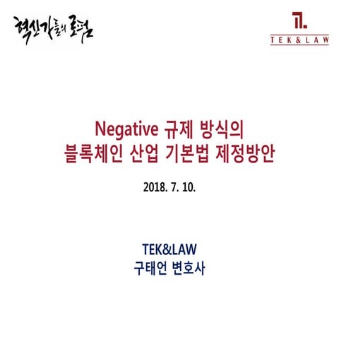 [Tek] 네가티브 규제 방식의 블록체인 기본법 제정 방안 20180710 국회