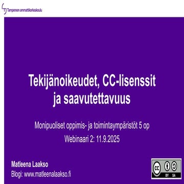 Tekijänoikeudet, avoin jakaminen ja saavutettavuus