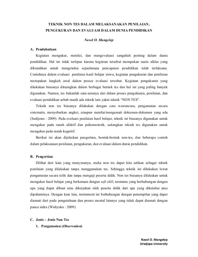Teknik Non Tes Dalam Melaksanakan Penilaian