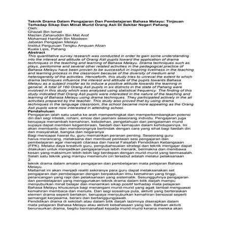 Teknik drama dalam pengajaran dan pembelajaran bahasa melayu kajian tindakan