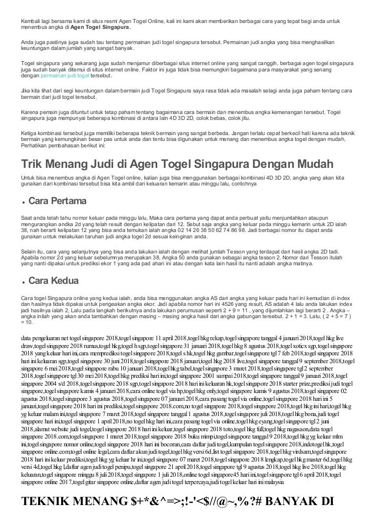 Teknik Menang Banyak Di Agen Togel Singapura