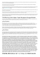 Teknik Menang Banyak Di Agen Togel Singapura