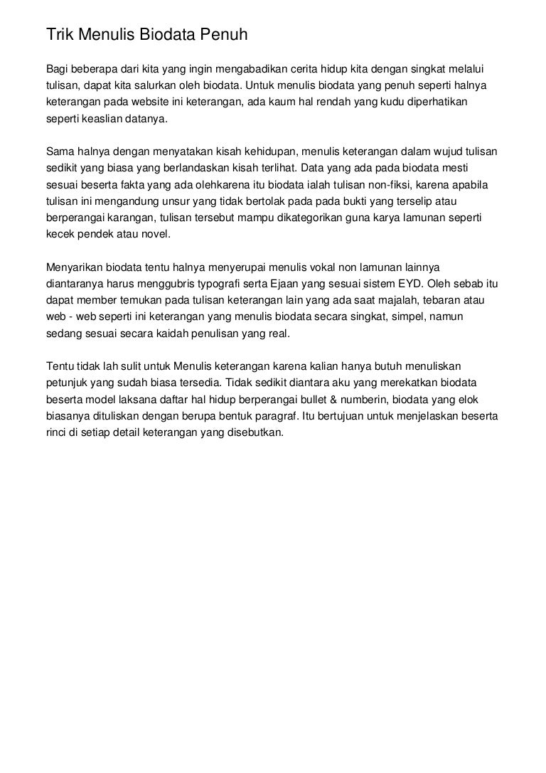 Trik Menulis Biodata Penuh