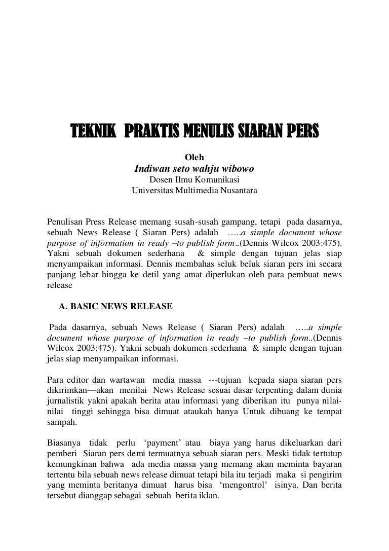 Teknik Praktis Menulis Siaran Pers