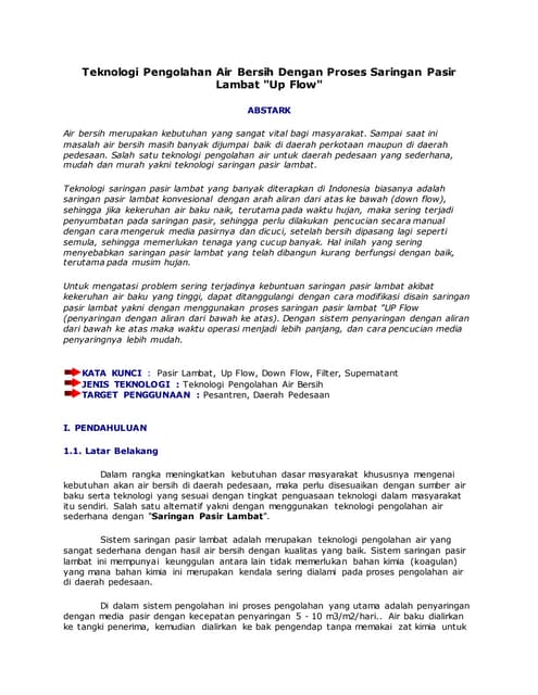 Jika Air Dan Pasir Diaduk Maka Akan Menjadi Campuran Teknologi pengolahan air bersih dengan proses saringan pasir lambat