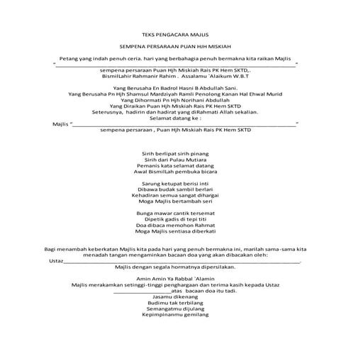 Teks pengacara majlis jamuan perpisahan pn miskiah