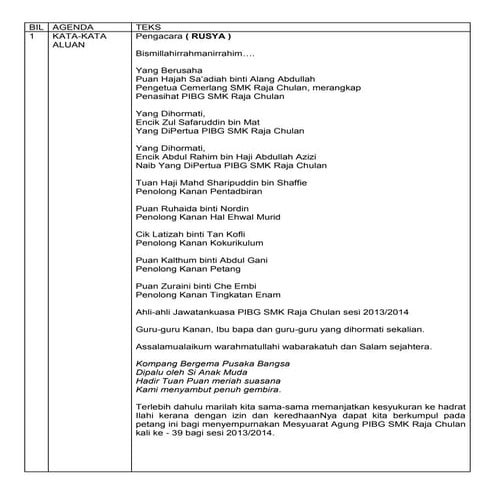 Teks pengacara majlis mesyuarat agung pibg ke 39
