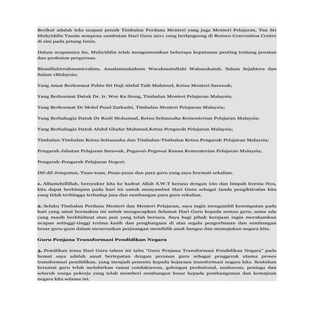 Teks ucapan penuh timbalan perdana menteri yang juga menteri pelajaran