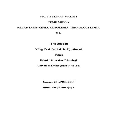 Teks ucapan perasmi,Dekan FST