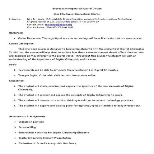 Digital Citizenship for Students - Syllabus